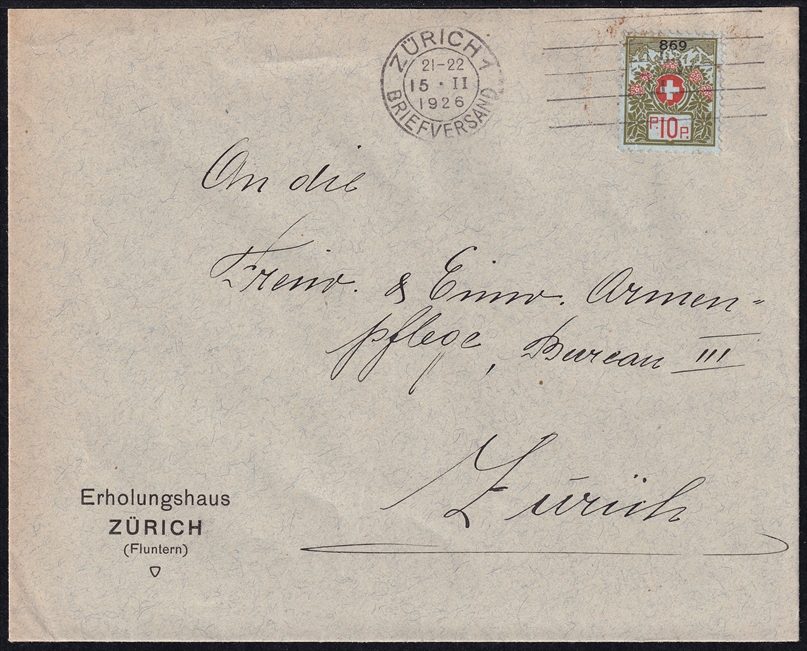 Schweiz Portofreiheit1926 SBK Nr 9 Auf Brief Briefmarken