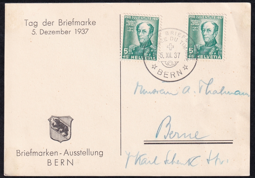 Schweiz Tag Der Briefmarke 1937 Bern Private Karte Briefmarken