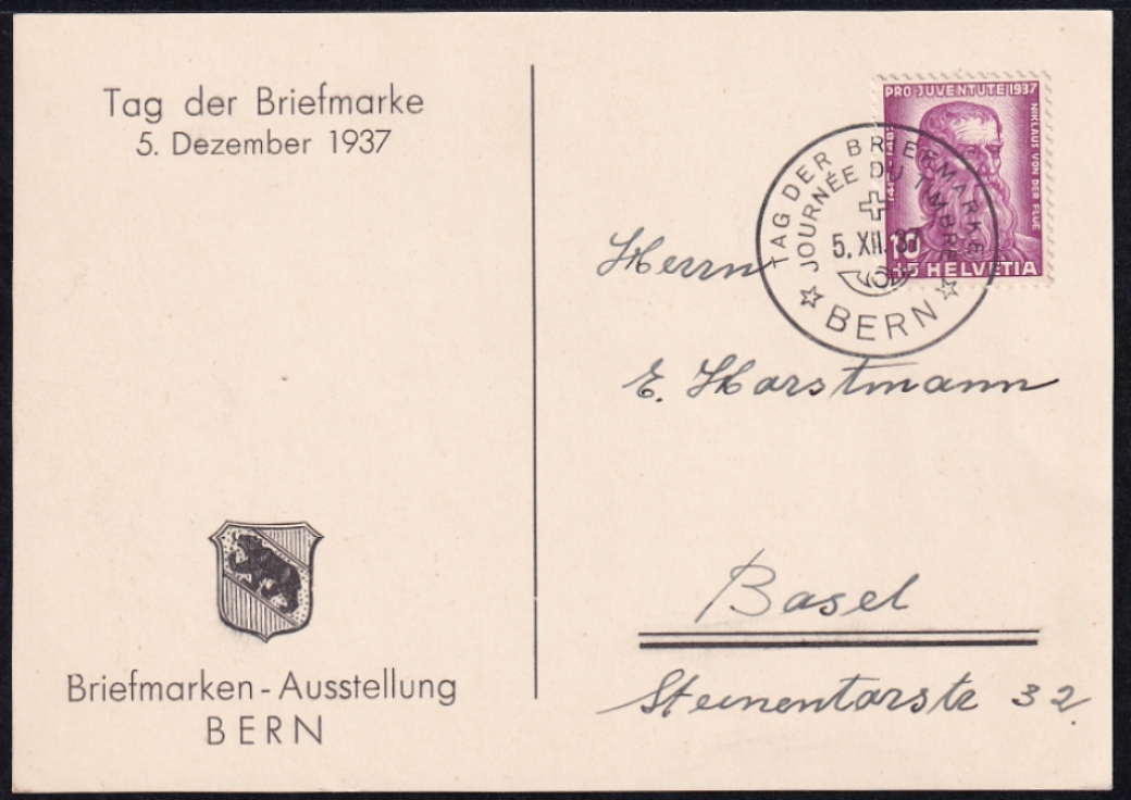 Schweiz Tag Der Briefmarke 1937 Bern Private Karte Briefmarken