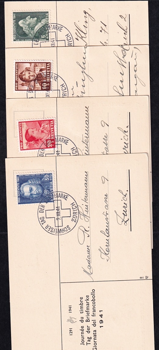 Schweiz Tag Der Briefmarke 1941 4 Karten Mit Je Wert Aus Den Nr 97