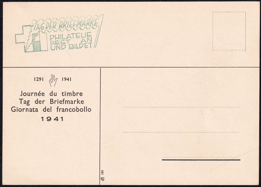 Schweiz Tag Der Briefmarke 1941 Blanco Karte Mit Zusatzstempel