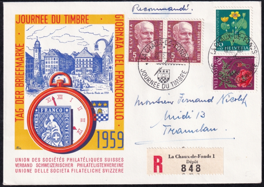 Schweiz Tag Der Briefmarke 1959 Portogerechter R Brief Frankiert