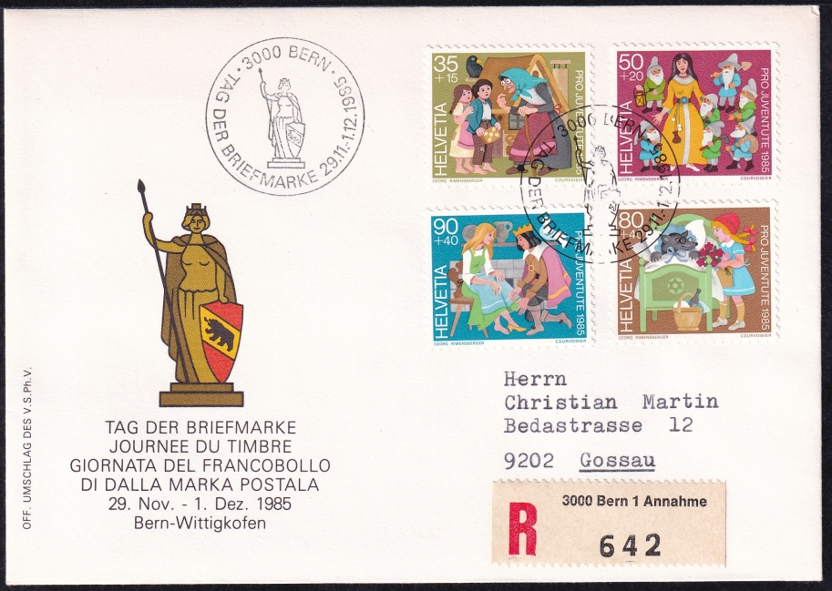 Schweiz Tag Der Briefmarke 1985 R Brief Mit Kompletter Pro Juventute