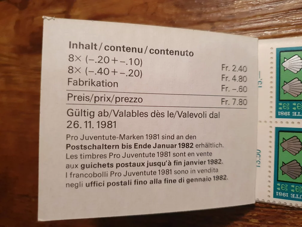 Schweiz Markenheftchen PJ 1981 Nr. WI/30 mit 8 x CHF 0.20er, 8 x CHF 0.40er – Bild 4