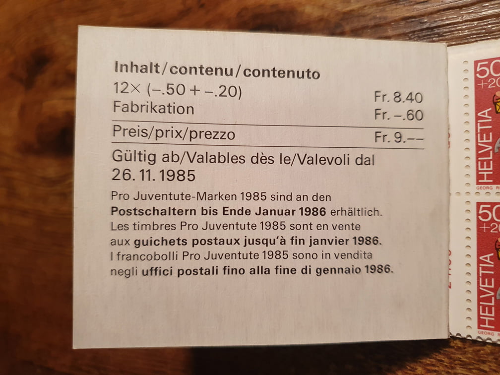 Schweiz Markenheftchen PJ 1985 Nr. WI/34 mit 12 x CHF 0.50er – Bild 3
