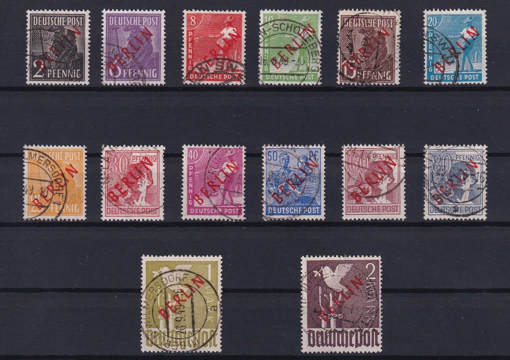 Berlin 1949 Rotaufdrucke gestempelt einwandfrei