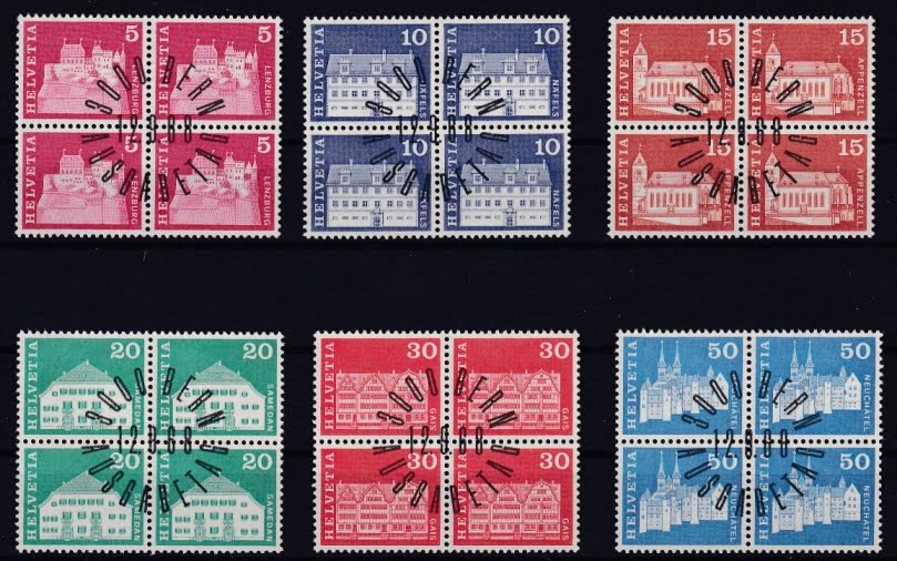 Schweiz 1964 - 1968 SBK Nr. 412 bis 427 4er Blocks Baudenkmäler ET