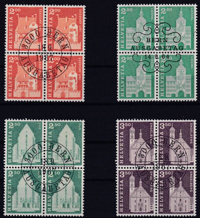 Schweiz 1964 - 1968 SBK Nr. 412 bis 427 4er Blocks Baudenkmäler ET – Bild 3