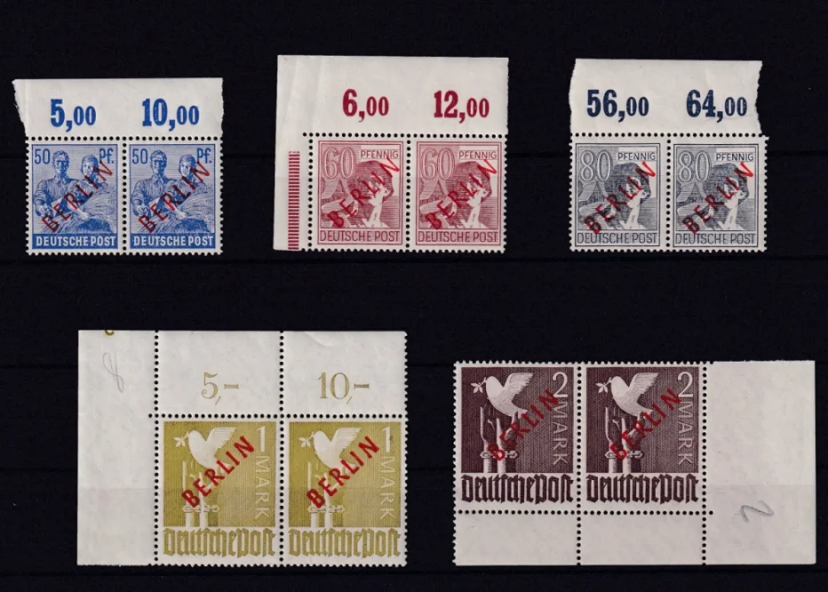 Berlin 1949 Rotaufdruck Nr. 21/34 Randstücke Paare postfrisch einwandfrei