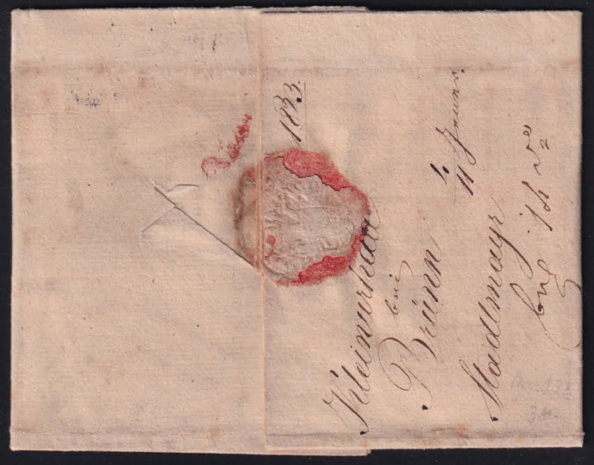 Vorphilatelie Österreich 04.01.1823 "Klein Urhau (Mähren)" => "Raigern" => "Bozen (Tirol)" – Bild 2