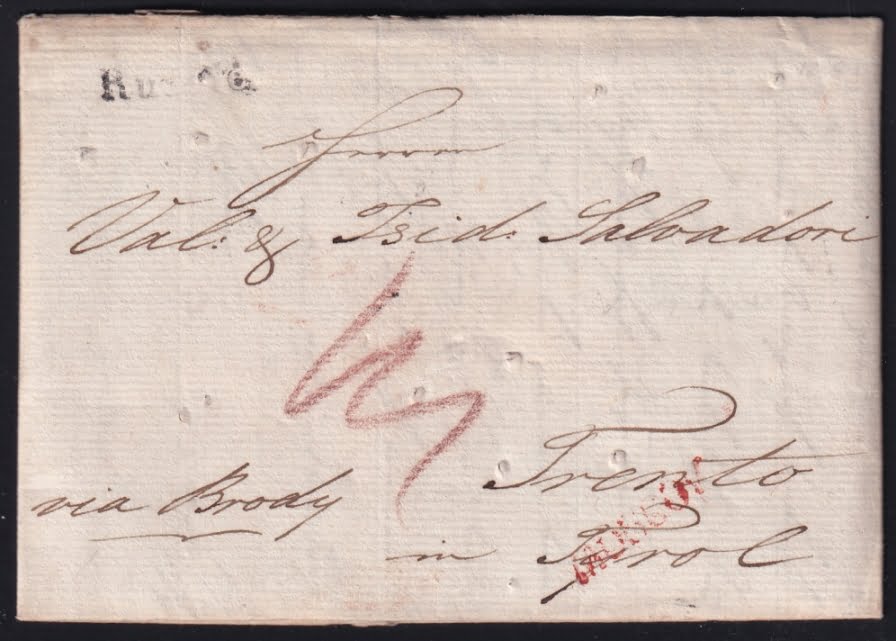 Vorphilatelie Österreich 16.09.1829 "Moskau" => "Brody" => "Trento (Tirol)" - Desinfiziert