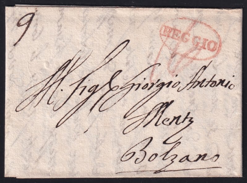 Vorphilatelie Österreich 21.01.1817 "Reggio (Herzogentum Modena)" => "Bozen (Tirol)"