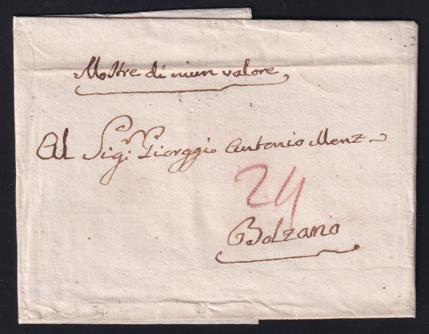 Vorphilatelie Österreich 24.7.1803 "Reggio (Herzogtum Modena)" => "Bozen (Tirol)"