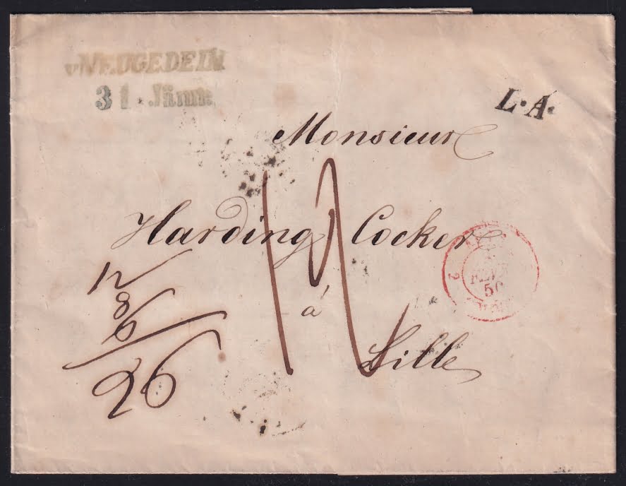 Vorphilatelie Österreich 30.01.1850 "Neugedein (Österreich-Ungarn)" => "Lille (Frankreich)"