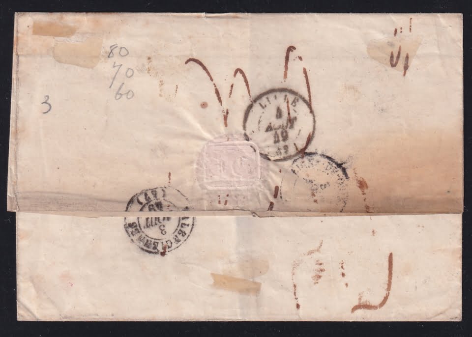 Vorphilatelie Österreich 30.7.1849 "Vöslau" => "Valenciennes" => "Lille" – Bild 2