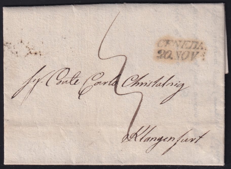 Vorphilatelie Österreich 18.11.1841 "Ceneda (Lombardei Venetien)" => "Klagenfurt (Kärnten)"