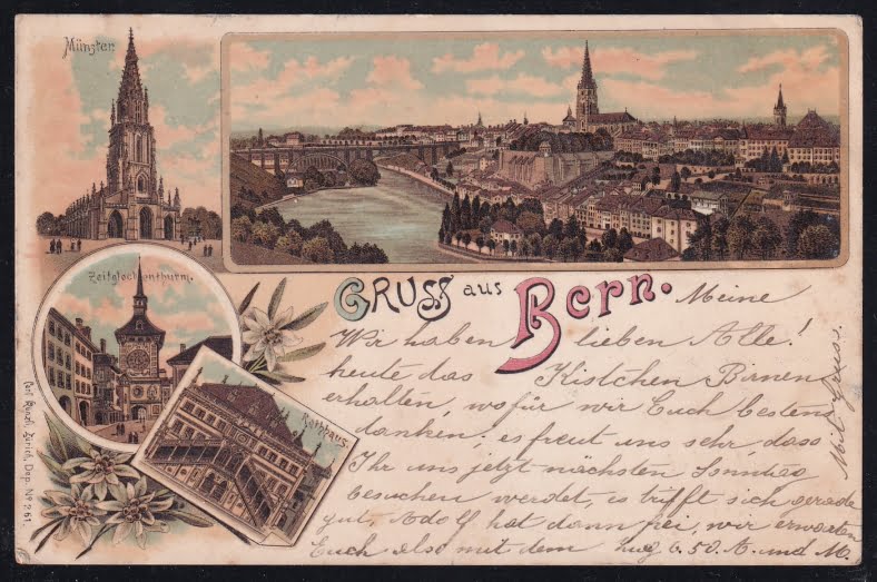 Schweiz Ansichtskarten Lithokarten, Gruss aus BERN, 4 Bilder
