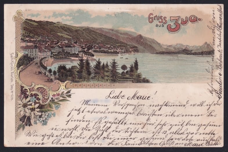 Schweiz Lithographie 1900 "Gruss aus ZUG"