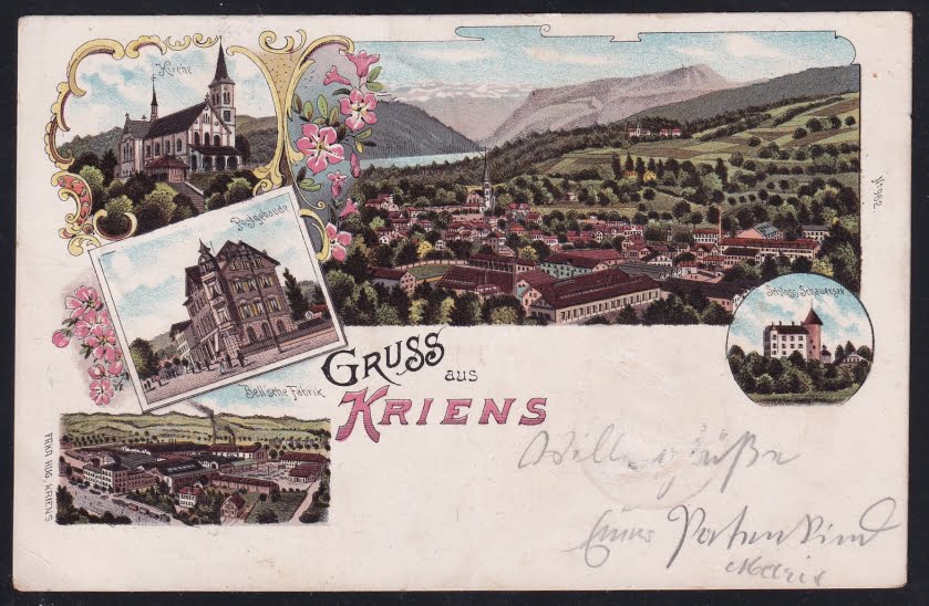 Schweiz Lithographie 1902 "Gruss aus KRIENS", 5 Bilder
