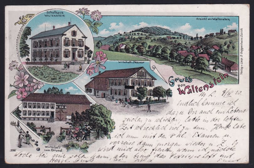 Schweiz Lithographie Gruss aus Waltenstein