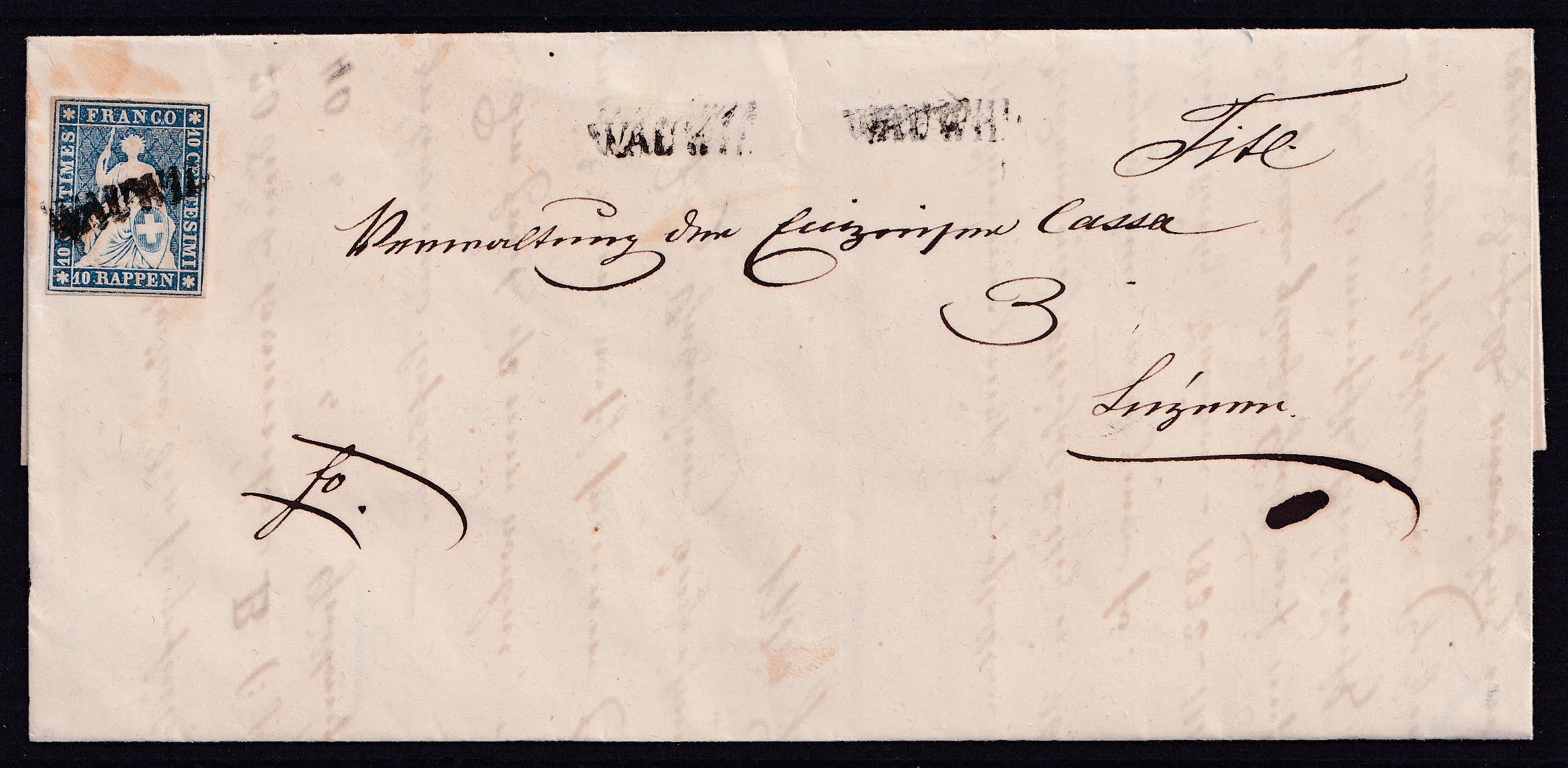Schweiz Strubeli 1862 Nr. 23 G auf Brief, Stabstempel Wauwil