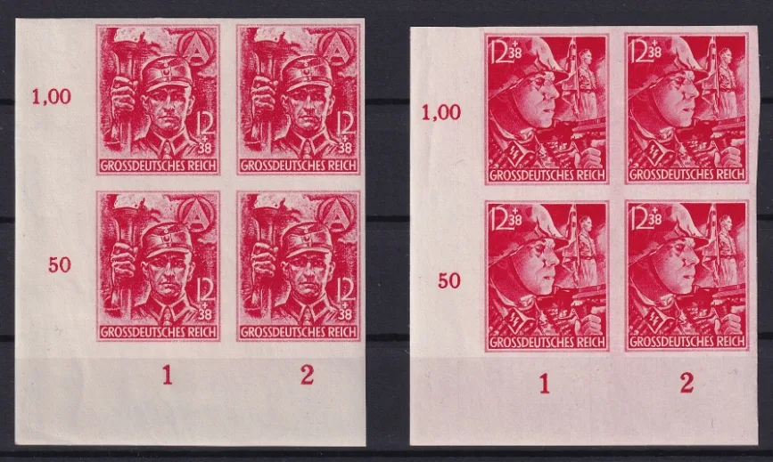 Deutsches Reich Nr. 909U und 910U geschnitten 4er Blocks Bogenecken Nummern 31-32 und 41-42 postfrisch