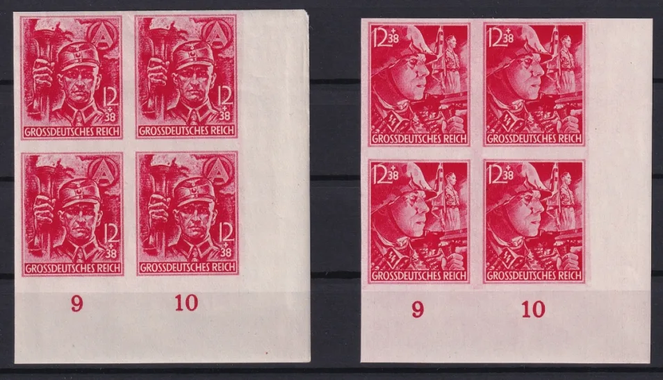 Deutsches Reich Nr. 909U und 910U geschnitten 4er Blocks Bogenecken Nummern 39-40 und 49-50 postfrisch