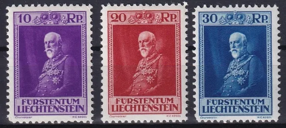 Liechtenstein, 1933, Freimarke, Fürst Franz I, Nr.101-103