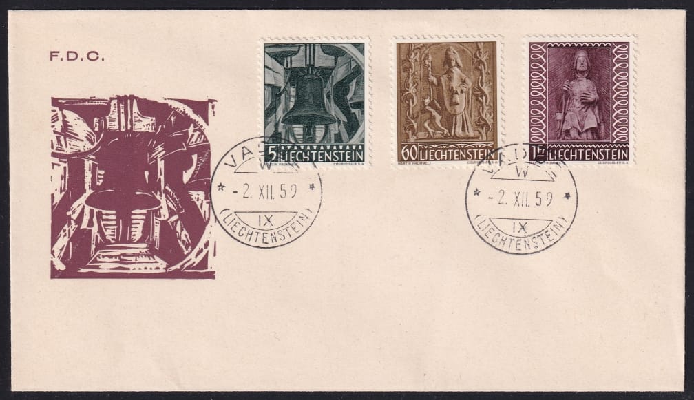 Liechtenstein Freimarken 1959, Nr.342-44, unadressierter FDC