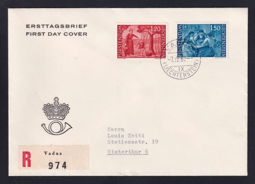 Liechtenstein, Freimarken, Feldarbeit, Nr.336,338, offiz. R-FDC