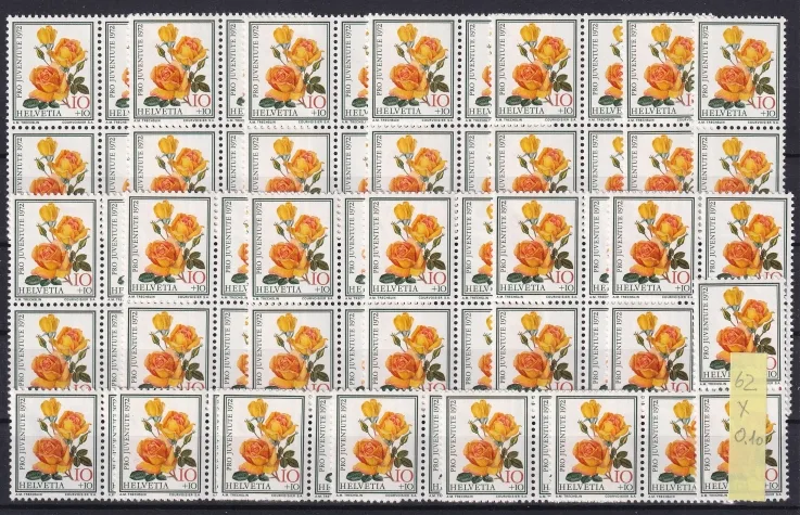 Schweiz 62 x CHF 0.10 Rosen "Mc Gredys Sunset" zum Frankieren