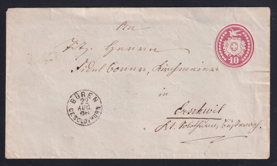 Schweiz, Ganzsachen, Tübelibrief mit Fingerhut-Stempel BÜREN