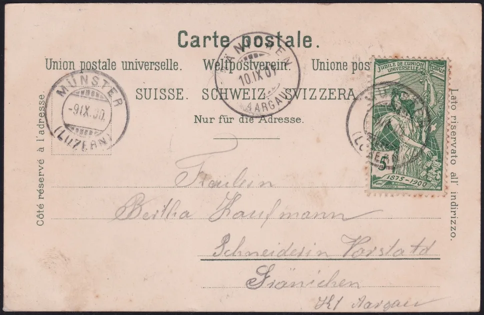 Schweiz Lithographie 1900 "Gruss aus Münster" – Bild 2