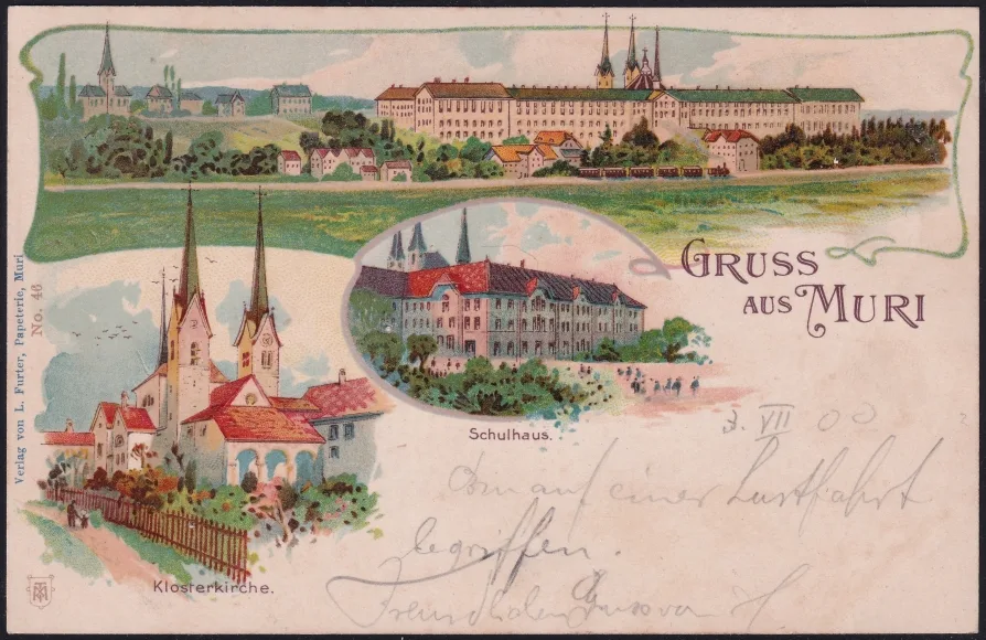 Schweiz Lithographie 1901 "Gruss aus Muri"