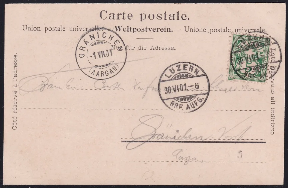 Schweiz Lithographie 1901 "Luzern - Wasserturm und Gütsch" – Bild 2