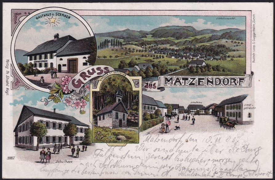 Schweiz Lithographie 1903 "Gruss aus Matzendorf"