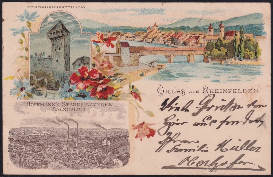 Schweiz Lithographie 1906 "Gruss aus Rheinfelden"