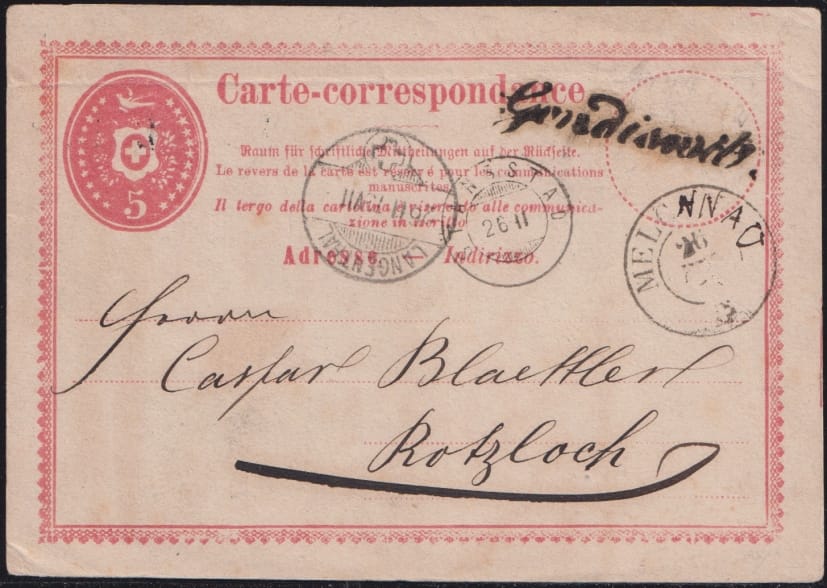 Schweiz Postkarte 5Rp. mit Schreibschriftstempel GONDISWIL
