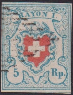 Schweiz Rayon II 1850 Nr. 17II Typ 21 U-LU, vollrandig