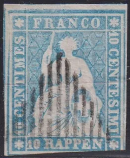 Schweiz Strubeli 1854 Nr. 23 E.b, gestempelt, Att.Hermann