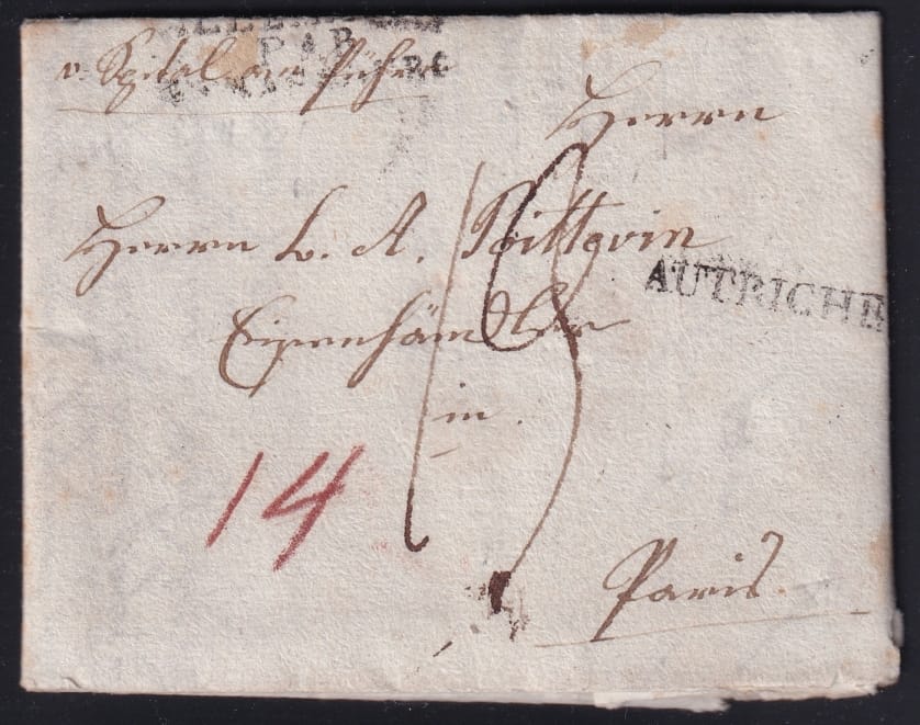 Vorphilatelie Österreich 31.03.1811 "Spital am Phyrn" - "Nürnberg" - "Strassburg" - "Paris"