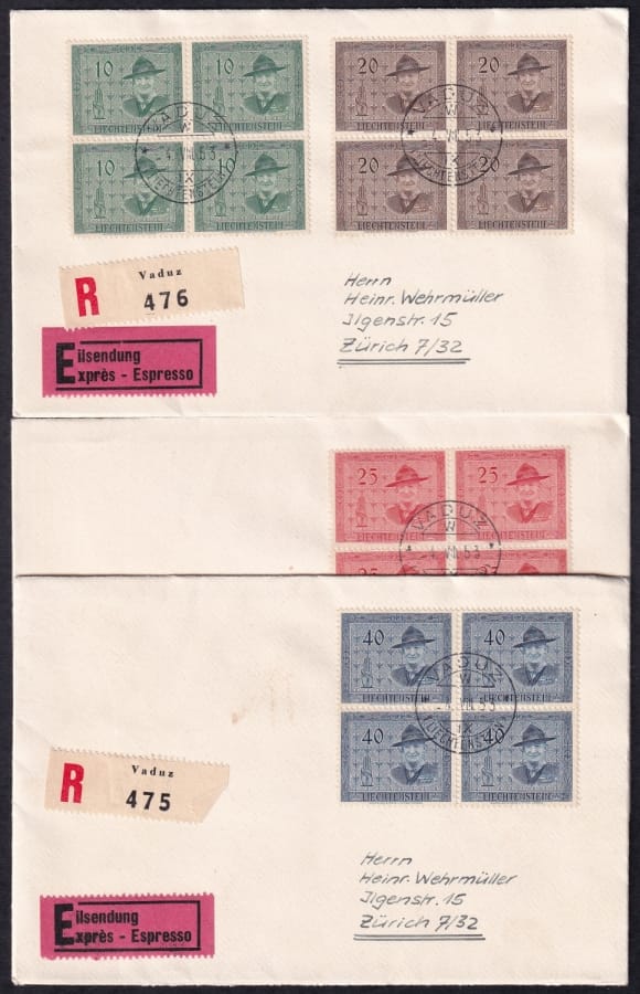 Liechtenstein, Pfadi, 1953, komplette Serie im Viererblock