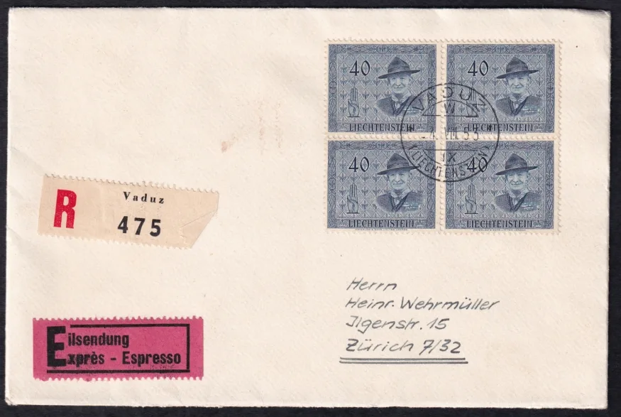 Liechtenstein, Pfadi, 1953, komplette Serie im Viererblock – Bild 2