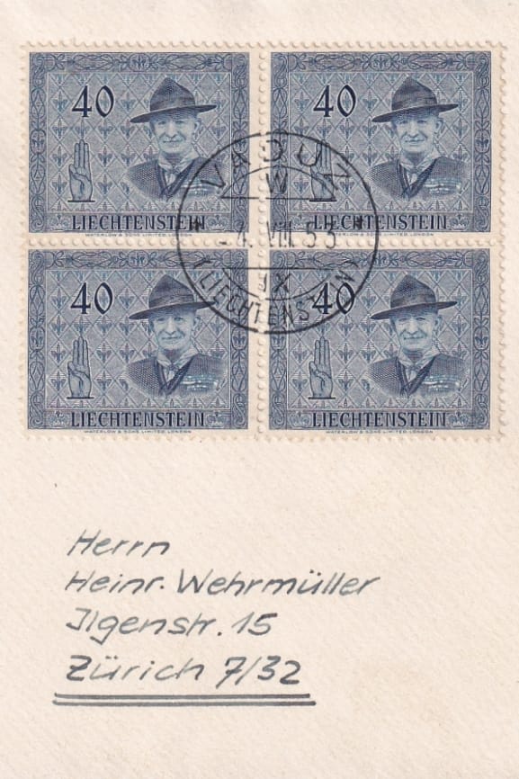 Liechtenstein, Pfadi, 1953, komplette Serie im Viererblock – Bild 5