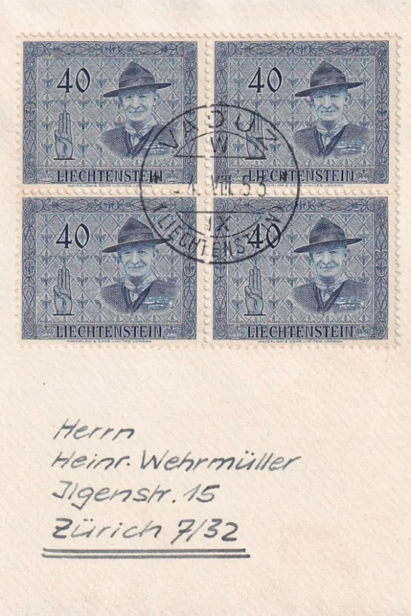 Liechtenstein, Pfadi, 1953, komplette Serie im Viererblock – Bild 5