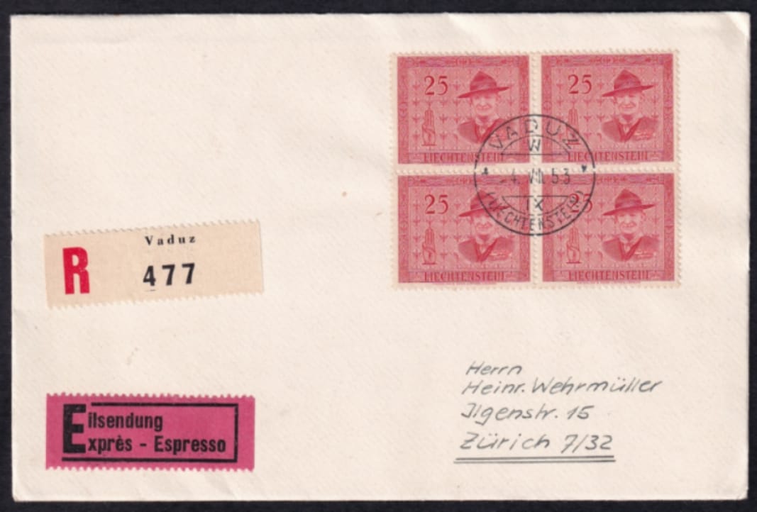 Liechtenstein, Pfadi, 1953, komplette Serie im Viererblock – Bild 3
