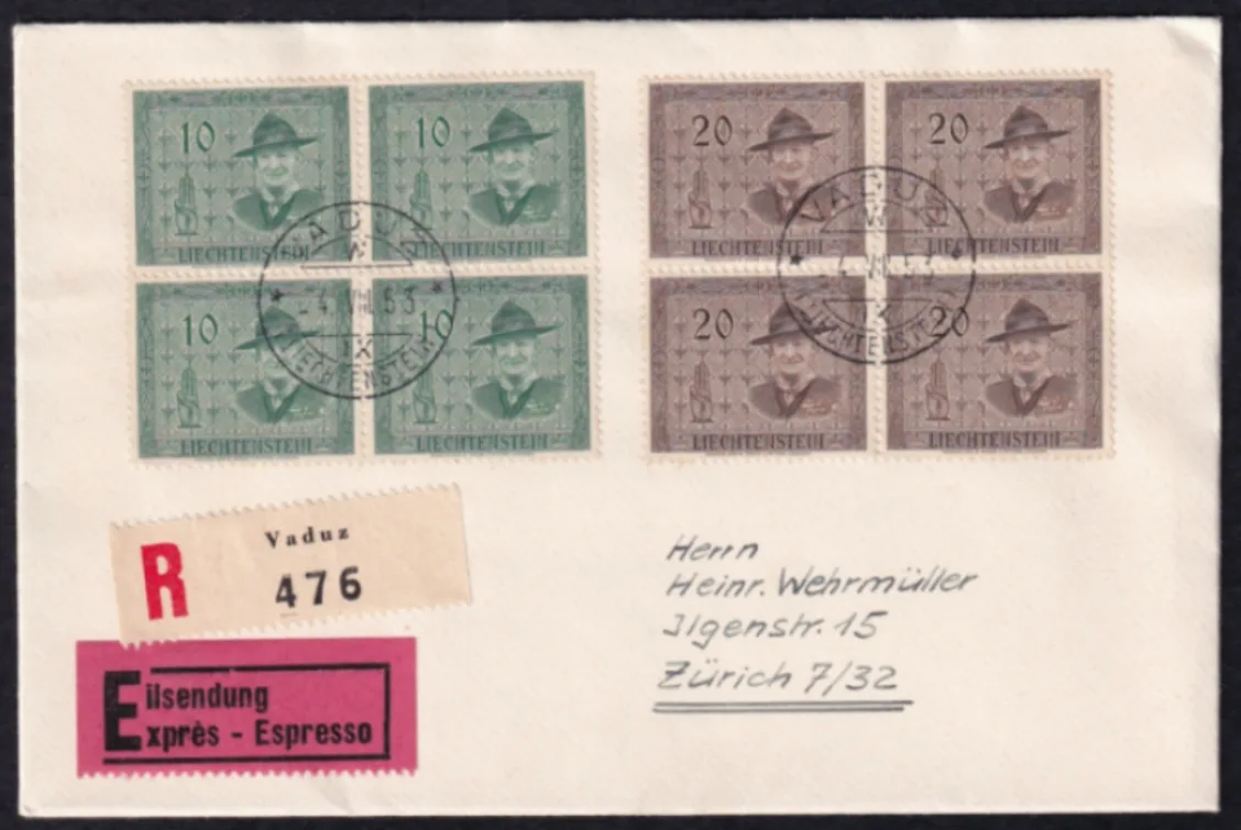 Liechtenstein, Pfadi, 1953, komplette Serie im Viererblock – Bild 4