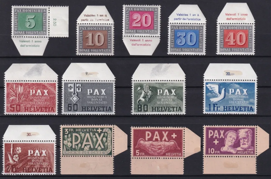 Schweiz 1945 PAX Satz postfrisch mit Bogenränder