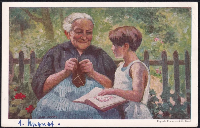 Schweiz Bundesfeierkarten 1928, Grossmutter mit Mädchen