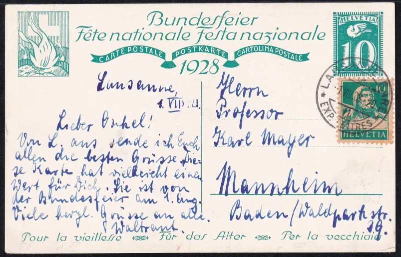 Schweiz Bundesfeierkarten 1928, Grossmutter mit Mädchen – Bild 2